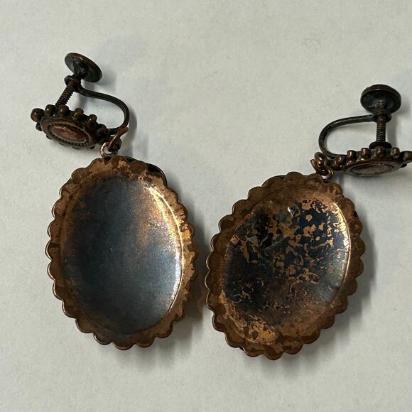 Vintage MCM Theater Drama Mask Comedy Tragedy Copper Screw Back Dangle Earrings - Picture 4 of 5